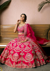 Hot Pink Vintage Floral Lehenga Set