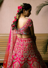 Hot Pink Vintage Floral Lehenga Set
