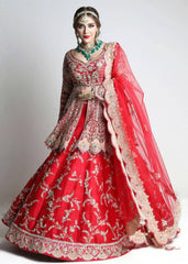 Crimson Red Peplum Mughal Lehenga Set