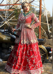 Crimson Red Peplum Mughal Lehenga Set