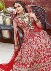 Shrenu Parikh - Crimson Red Bridal Lehenga Set