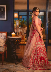 Deep Red And Gold Peacock Lehenga Set