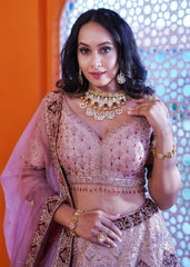 Minal - Blush Mauve Applique Lehenga Set