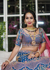 Minal - Royal Blue Arabesque Lehenga Set