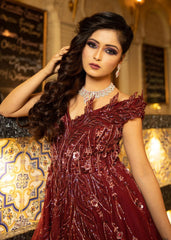 Wine And Coral Structured Abstract Gown