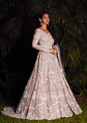 Oyster Grey Persian Anarkali Lehenga Set
