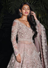 Oyster Grey Persian Anarkali Lehenga Set