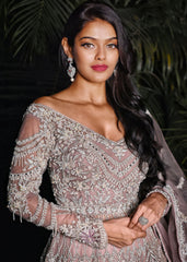 Oyster Grey Persian Anarkali Lehenga Set