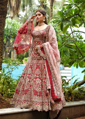 Red Peplum Persian Lehenga Set
