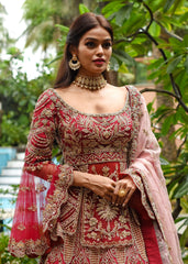 Red Peplum Persian Lehenga Set