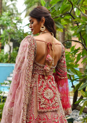 Red Peplum Persian Lehenga Set