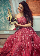 Mayuri Deshmukh - Maroon Ombre Abstract One-Shoulder Gown