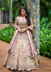 Peach Rose Applique Lehenga Set