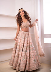 Sunayna Fozdar - Pastel Peach Floral  Lehenga Set