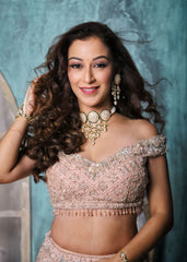 Sunayna Fozdar - Pastel Peach Floral  Lehenga Set