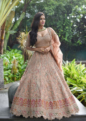 Rust Mughal Applique Lehenga Set
