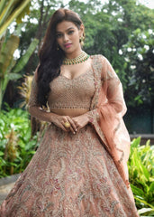 Rust Mughal Applique Lehenga Set