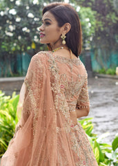 Rust Mughal Applique Lehenga Set