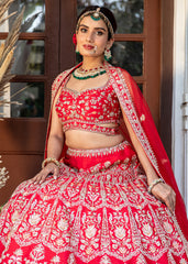 Venetian Red Floral Arch Lehenga Set