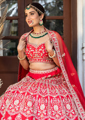 Venetian Red Floral Arch Lehenga Set