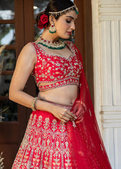 Venetian Red Floral Arch Lehenga Set