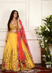 Haldi Yellow Metallic Embellished Lehenga Set
