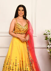 Haldi Yellow Metallic Embellished Lehenga Set