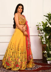 Haldi Yellow Metallic Embellished Lehenga Set