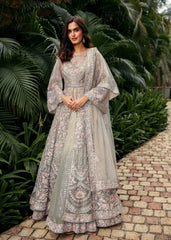 Teal Grey Mughal Bagh Anarkali Lehenga