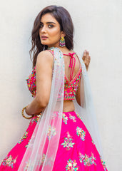 Fuchsia And Pastel Mirror Lehenga Set