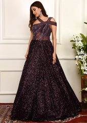 Purple Sequinned One Shoulder Gown