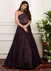 Purple Sequinned One Shoulder Gown