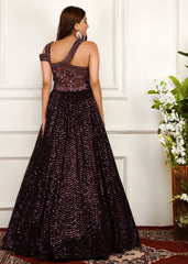 Purple Sequinned One Shoulder Gown