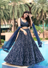 Navy Abstract Botanic Lehenga Set