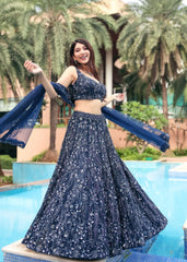 Navy Abstract Botanic Lehenga Set