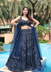 Navy Abstract Botanic Lehenga Set