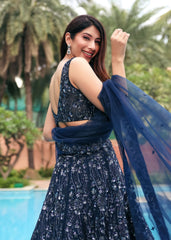 Navy Abstract Botanic Lehenga Set