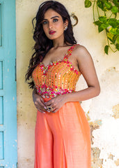 Coral Peach Ebroidered Pallazo Jumpsuit