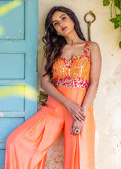 Coral Peach Ebroidered Pallazo Jumpsuit