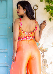 Coral Peach Ebroidered Pallazo Jumpsuit