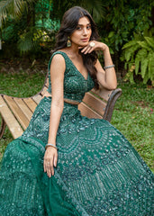 Emerald Green Abstract Lehenga Set