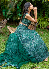 Emerald Green Abstract Lehenga Set