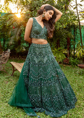 Emerald Green Abstract Lehenga Set