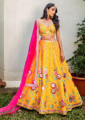 Dandelion And Pink Foil Lehenga Set