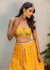 Dandelion And Pink Foil Lehenga Set