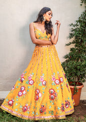 Dandelion And Pink Foil Lehenga Set