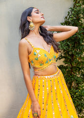 Dandelion And Pink Foil Lehenga Set