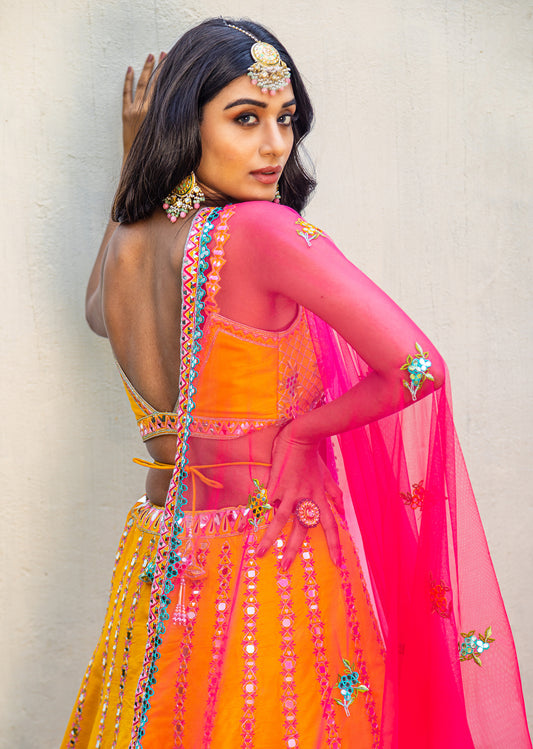 Dandelion And Pink Foil Lehenga Set