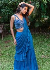 Cobalt Blue Tiered Drape Palazzo Set