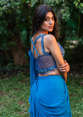Cobalt Blue Tiered Drape Palazzo Set